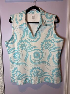 Izod Aqua Floral Sleeveless Golf Sporty Polo Tank Size XL